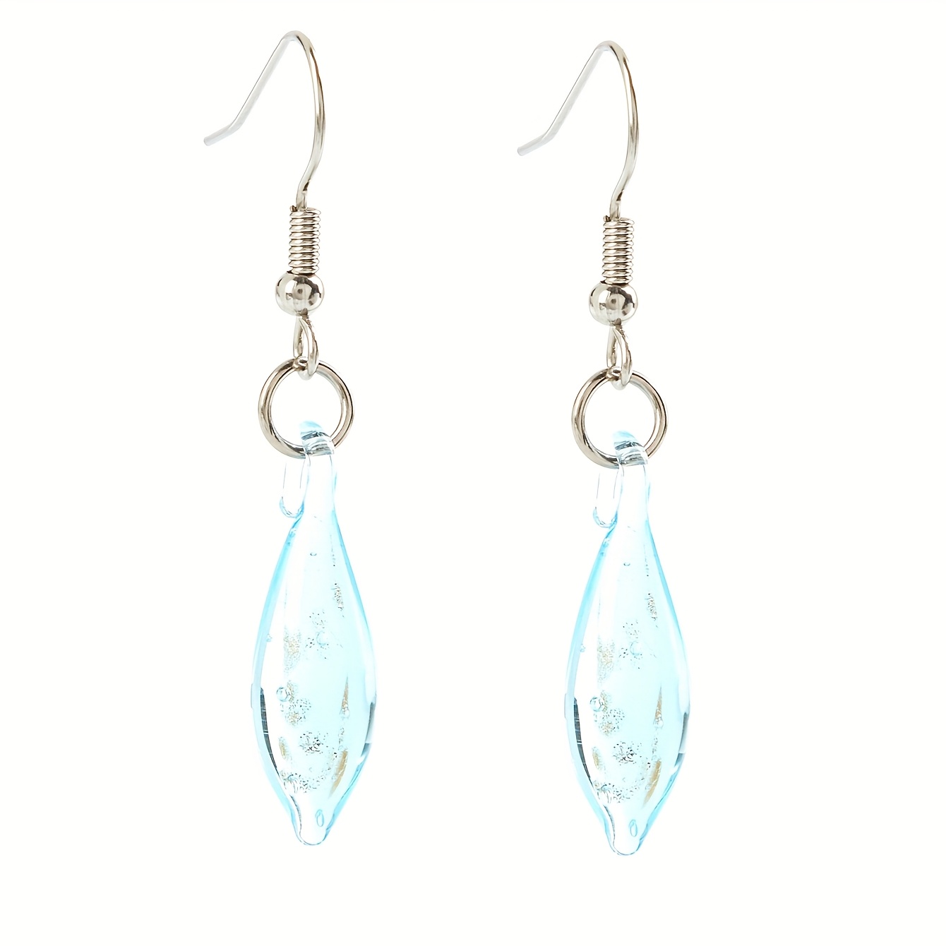 Women's Unique Teardrop Glass Pendant Earrings, Handmade